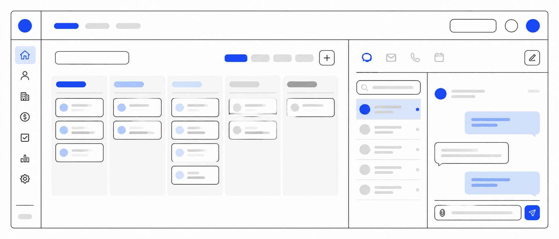 Representación del CRM de Nomo: pipeline y bandeja multicanal